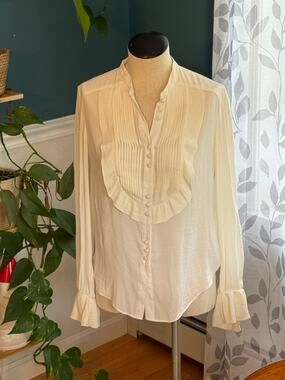 Free People Victoria Pleated Ruffle Button Down Blouse - Cream / Ivory - Small